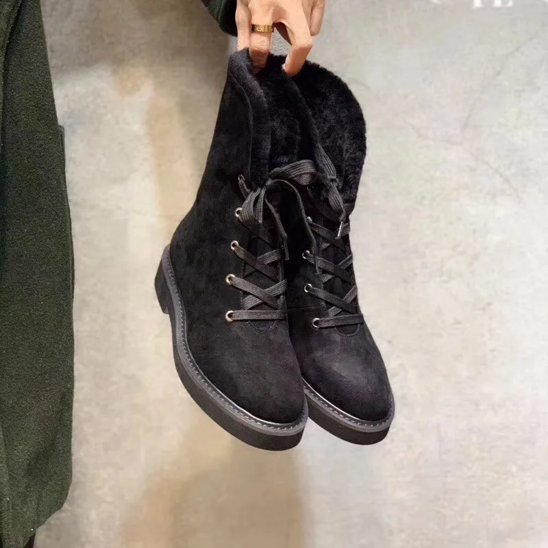 Winter shoes 2019 round toe lace up real fur warm genuine leather comfortable flat women | Обувь