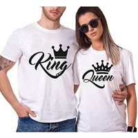 king queen crown printing youngster tee aesthetic 100 cotton grey couple t shirt male o collar female alternative designer top