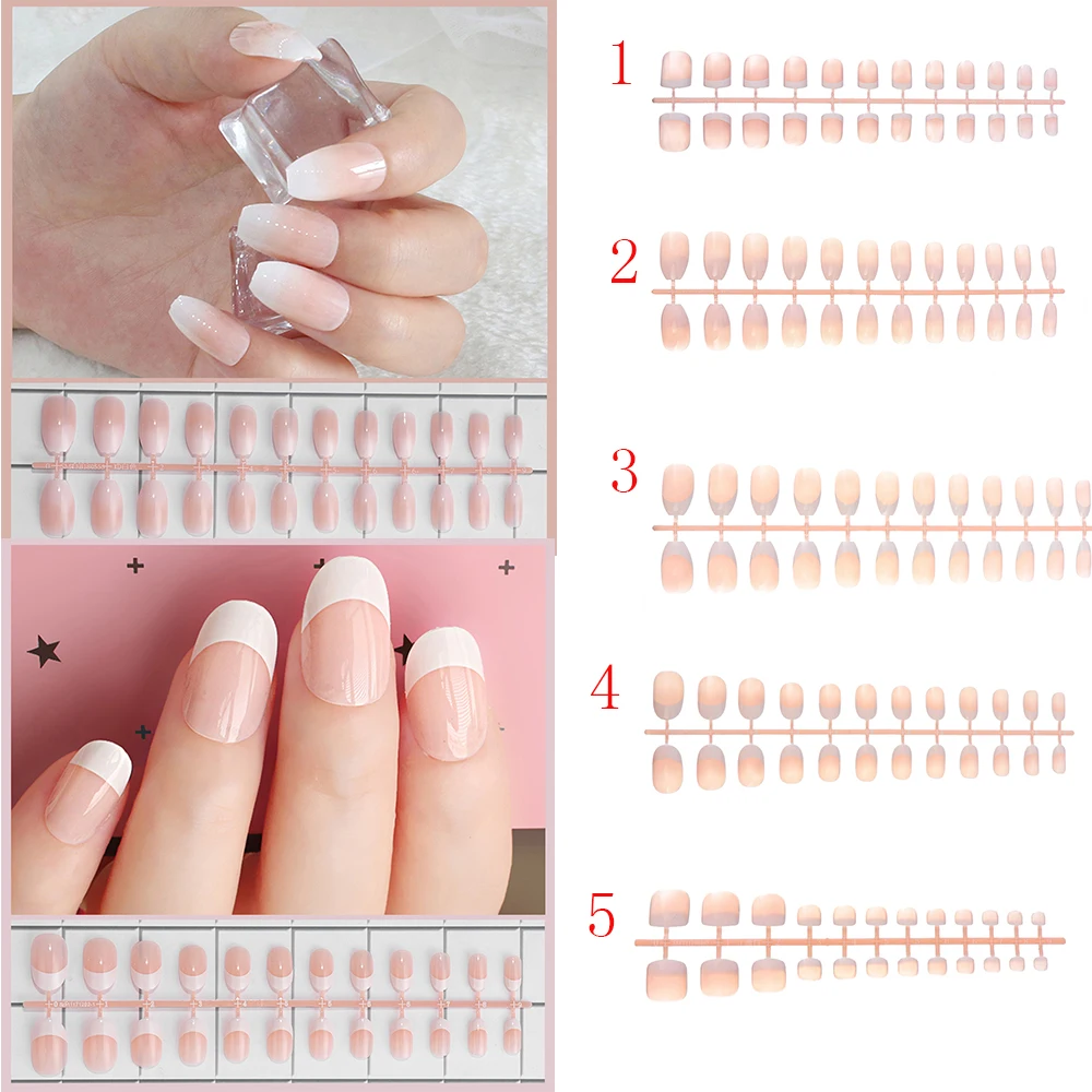 24 шт. накладные ногти во французском стиле полностью закрывающие натуральные