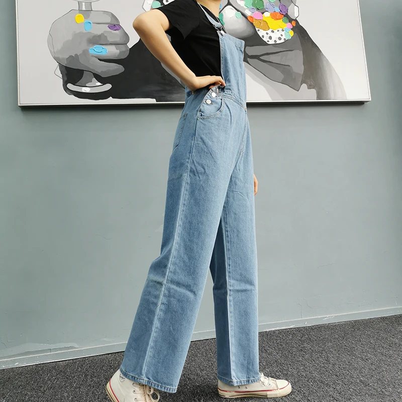 2021 New Denim Jumpsuit Women Solid Loose Casual Wide Leg Jeans Overalls Male Leisure Daily Streetwear Chic Fashion Clothing