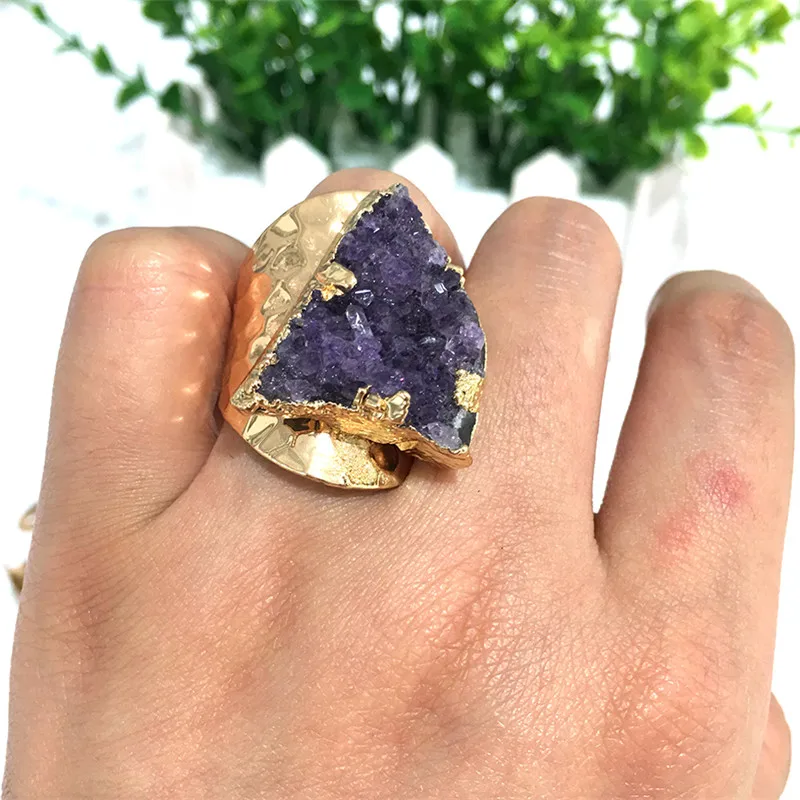 Кольцо с натуральным кристаллом регулируемое кольцо аметистом натуральный