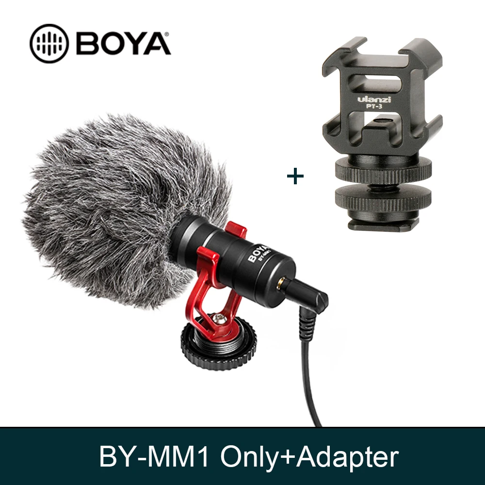 with Adapter BOYA BY-MM1 кардиоидный микрофон для смартфона DJI Osmo Nikon Canon DSLR Youtube Vlogging запись 3,5 мм аудио кабель - Цвет: with Adapter