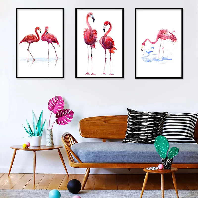 

Акварель Фламинго художественное оформление на холсте для гостиной домашний настенный художественный принт живопись плакат Настенные кар...