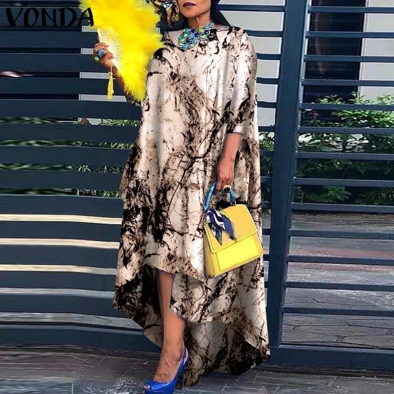 

Праздничное асимметричное платье 2022 VONDA, женские винтажные праздничные длинные платья макси с принтом, повседневное мешковатое платье, жен...