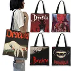 Сумка-шоппер с принтом вампира, мультяшная аниме сумка на плечо для мальчиков и девочек, дорожные сумки для покупок, большая сумка-шоппер