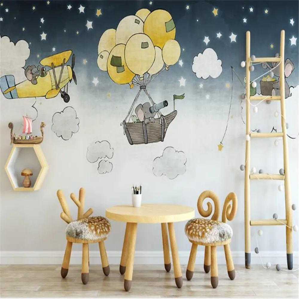 

milofi custom wallpaper mural 3d nordic creative hand painted sky elephant children's room background wallpaper mural
