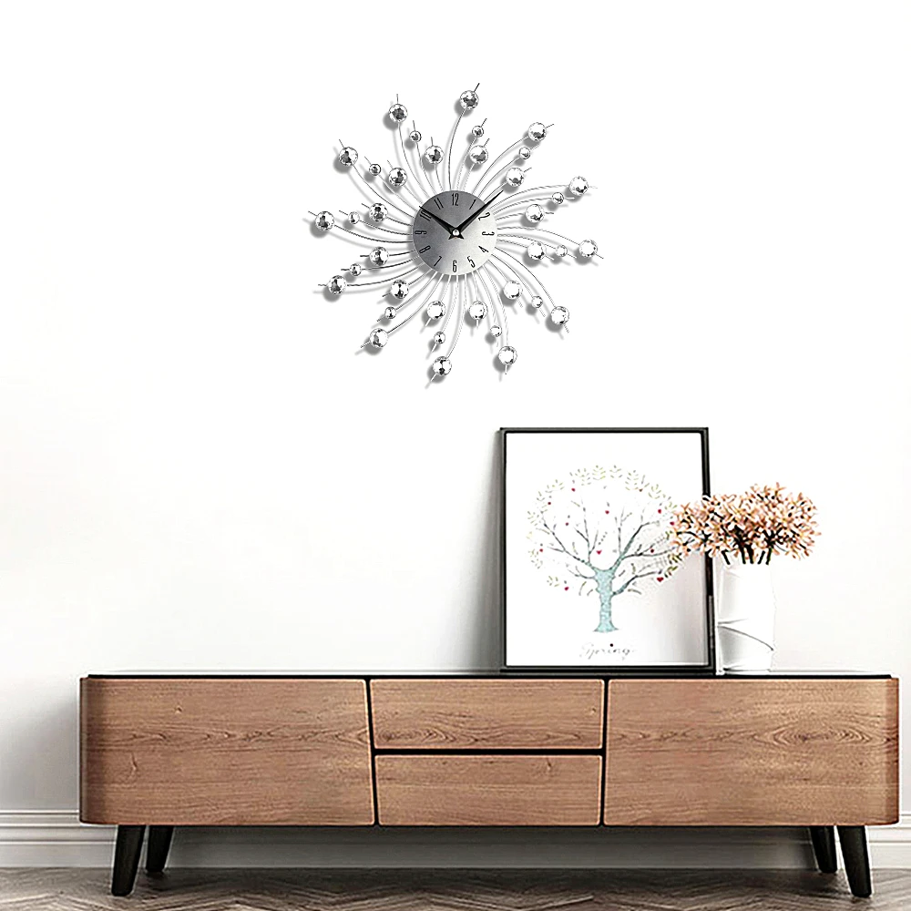 33 см 3D винтажные часы металлические настенные с кристаллами Роскошные Алмазные