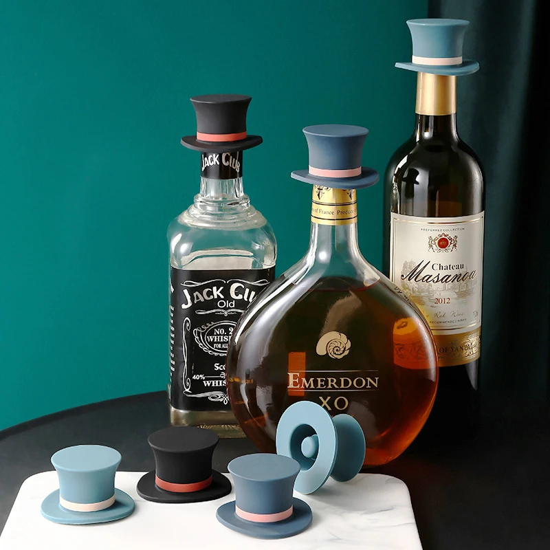

Creative Bottle Stopper Hat Bottle Caps Wine Stopper Family Bar Preservation Tools Silicone Creative Design Safe And Healthy