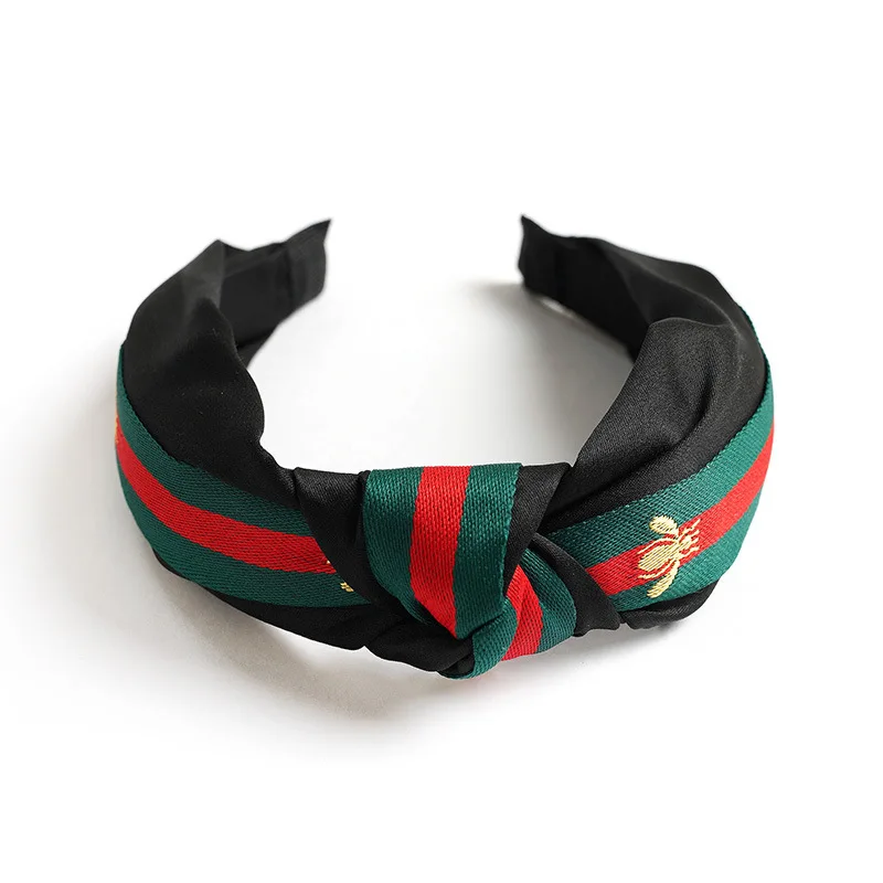 Striped Black Шотландский узор, клетчатые повязки на голову для девочек, эластичные повязки для волос с витой клетчатой клеткой и бантом, аксессуары для волос для женщин - Цвет: Striped Black