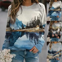 womens fashion print sweatshirt long sleeve casual blouse pullover art paintings mountain forest shirts tops