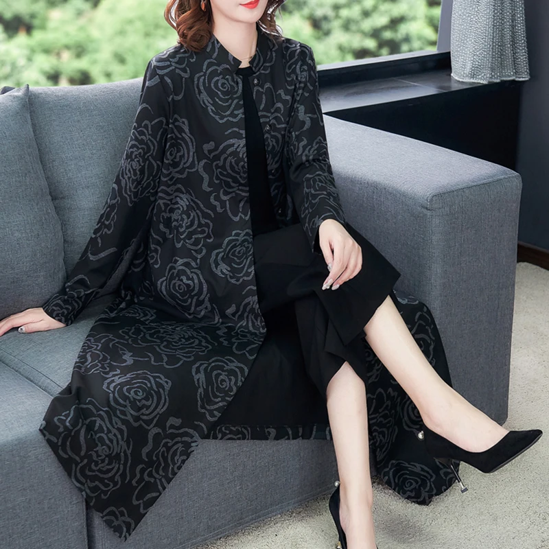 

Fall Winter Classic Vintage Women Long Sleeve Jackets 2021 Fashion Casual Floral Coats Trench Classy Bodycon Female Windbreaker