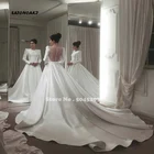 Женское атласное свадебное платье, элегантное ТРАПЕЦИЕВИДНОЕ ПЛАТЬЕ с круглым вырезом и длинными рукавами, модель 2021