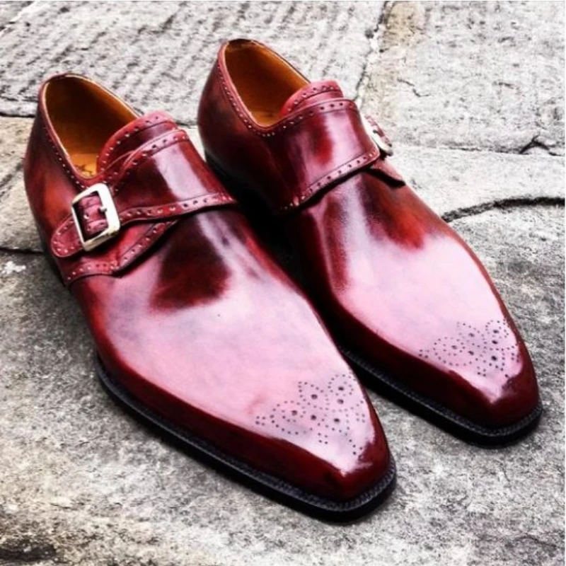 

2021 New Red Classic Dress Flower Carved Single Button and Leather Shoes Fashionable Comfortable Hot-selling Man Shoes 4kd146