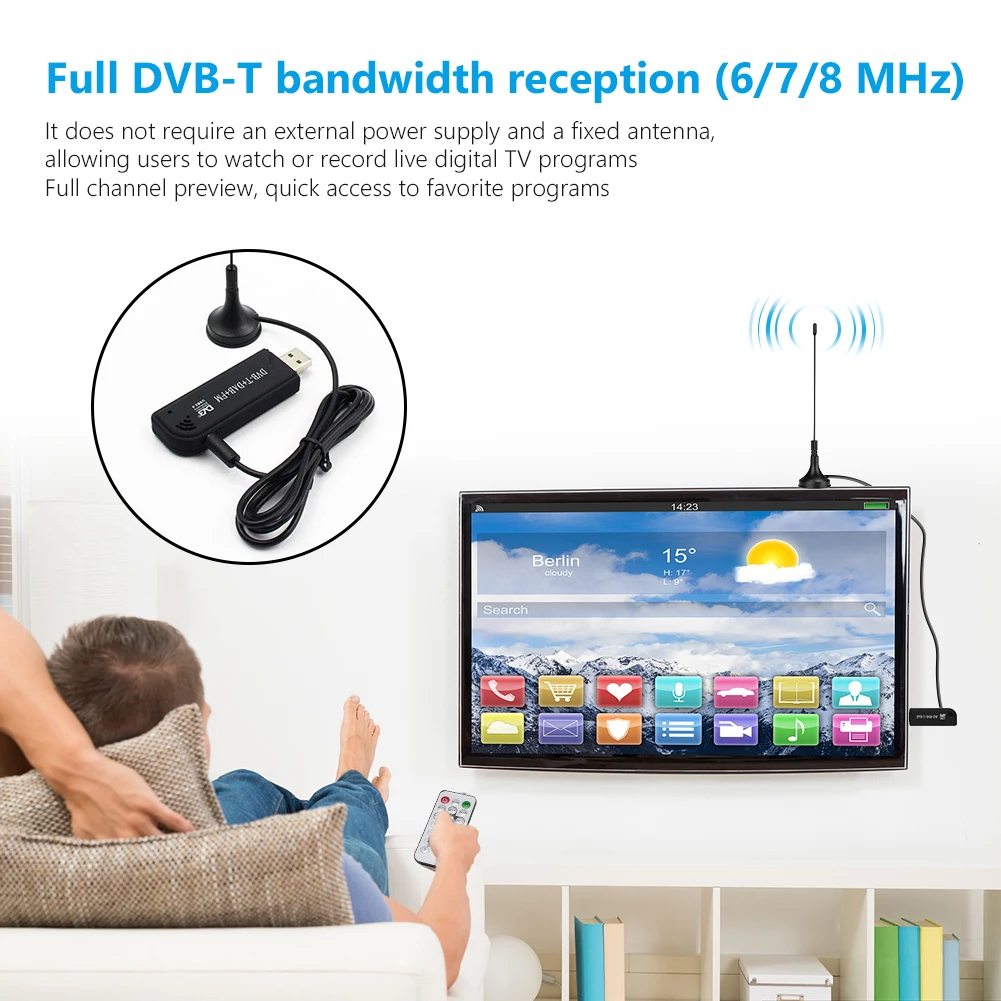 USB 2.0 DVB-T DAB FM SDR Receiver RTL2832U+R820T2 TV Tuner with Antenna Remote Control Support Real Time Digital Video | Электроника