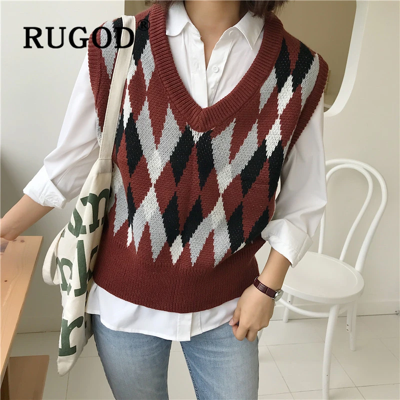 RUGOD вязаный женский свитер на бретелях корейский v-образный вырез без рукавов auturm