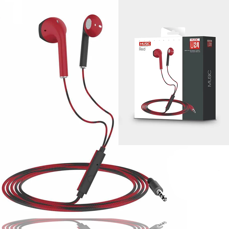 u24 wire stereo earphone 3 5mm in ear headphone running music game earphone noise cancel for mobile phone pc pad laptop with mic free global shipping