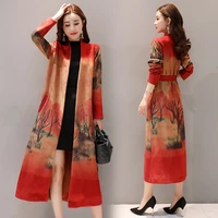 coat female spring autumn new retro printed deer suede outerwear long ladies trench coats high quality middle age clothing