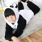 Зимняя фланелевая мягкая теплая Пижама-кигуруми панда глаз с капюшоном, Пижама для мальчиков с мультяшными животными, Пижама-комбинезон для девочек, детская пижама