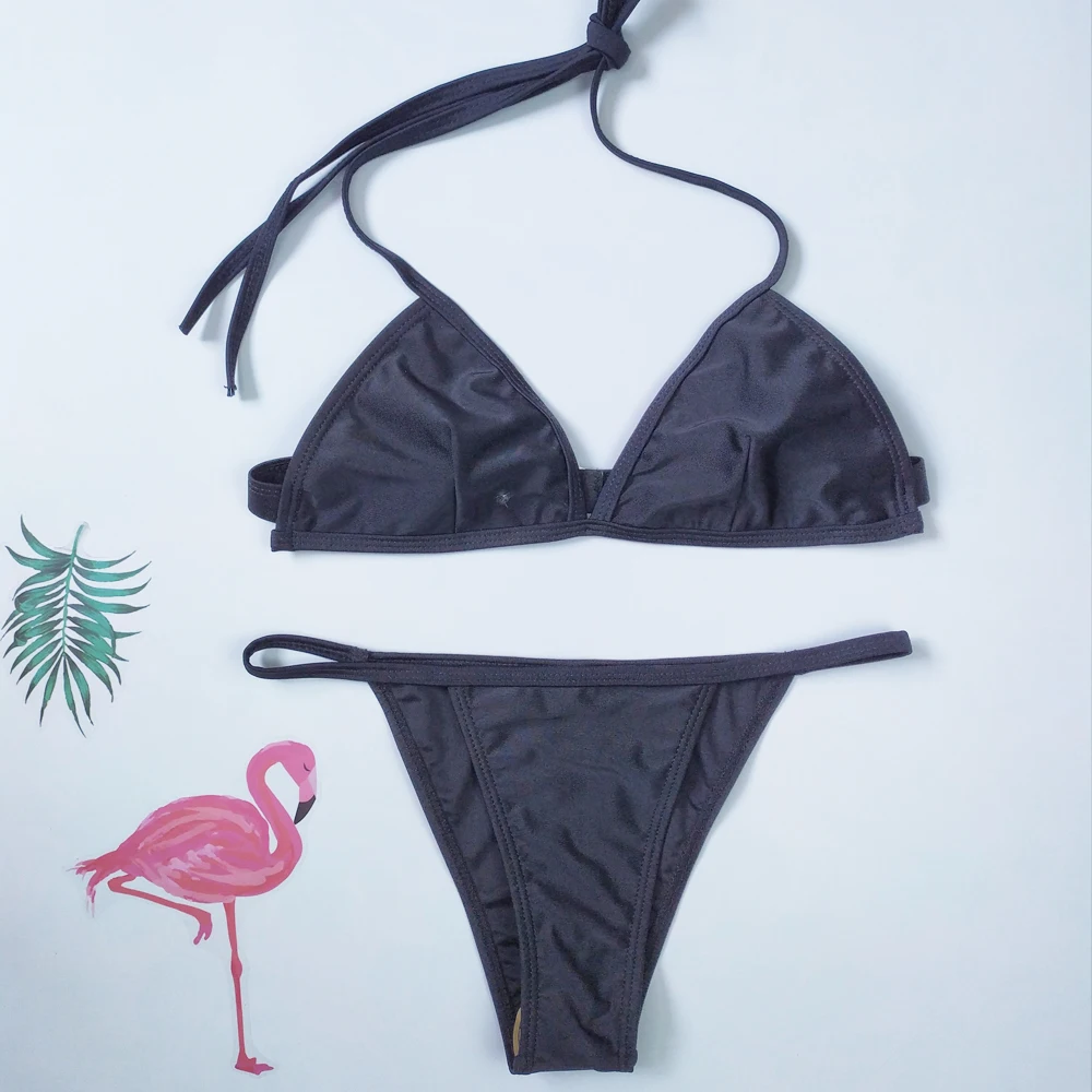 2019 женское микро бикини набор пуш ап одежда для плавания Одноцветный пляжный