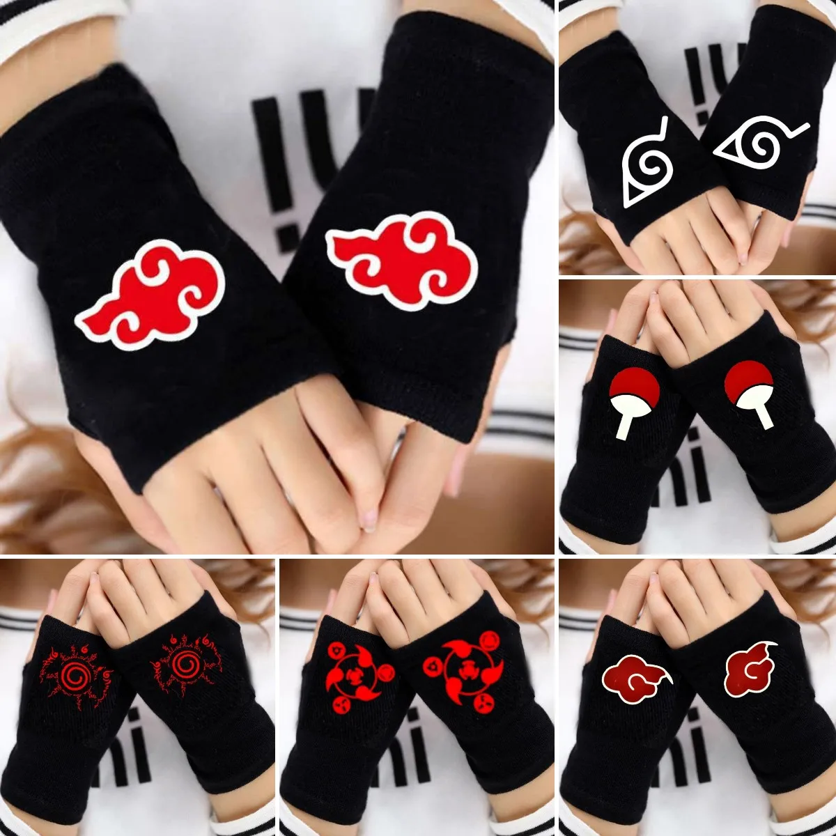 

Ninja Cosplay animation Ming Ren Zhu peripheral half palm half finger gloves cotton gloves adult children role play accessories