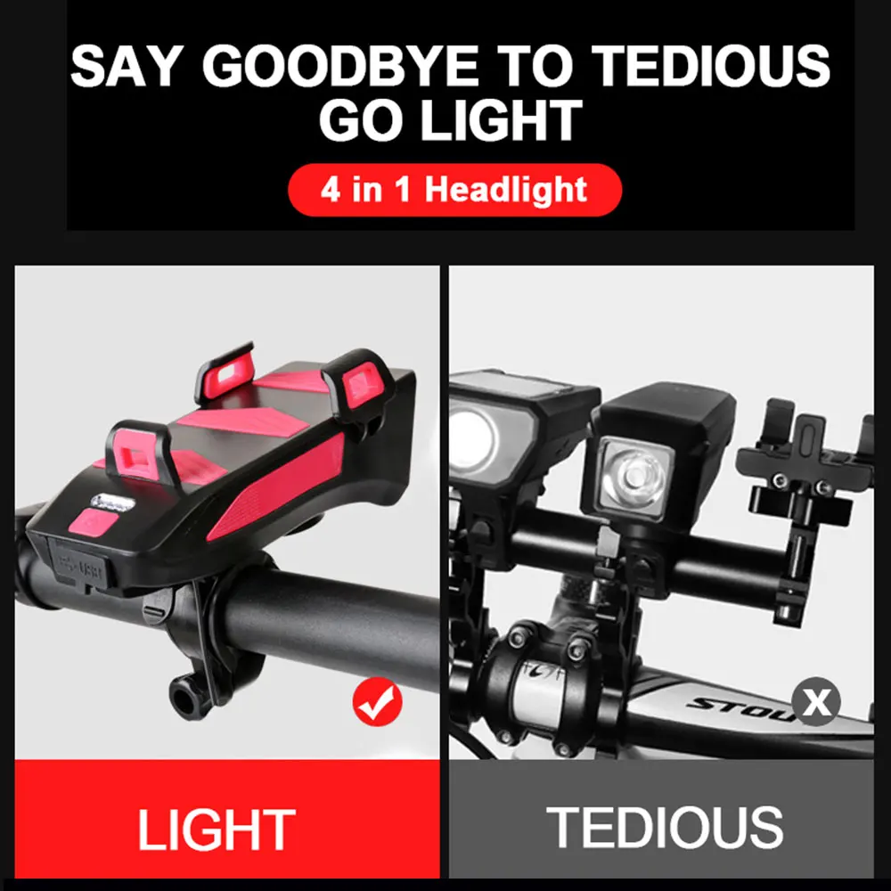 800lumen multifunction front led bike light usb rechargeable led bicycle light front lantern phone holder for bike accessories free global shipping