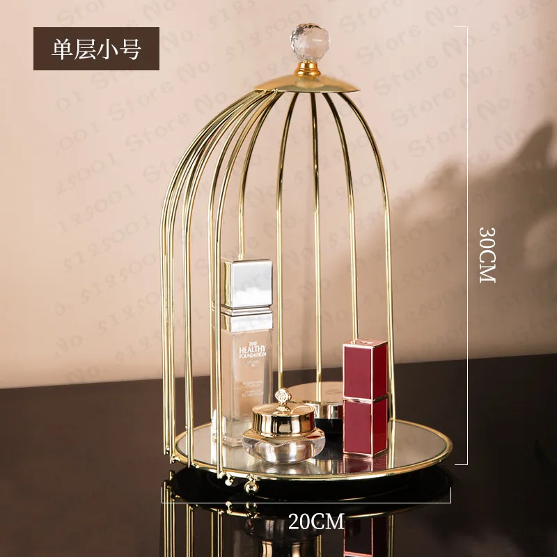 

Luxury Desktop Cosmetic Storage Rack Creative Wrought Iron Portable Birdcage Rack Bathroom Skin Care Organizer Toiletries Shelf