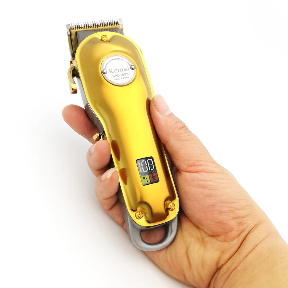 

Kemei KM-1986 Electric Cordless LCD Hair Trimmer All-metal Barber Professional Hair Clipper Gold Silver Hair Cutting Machine