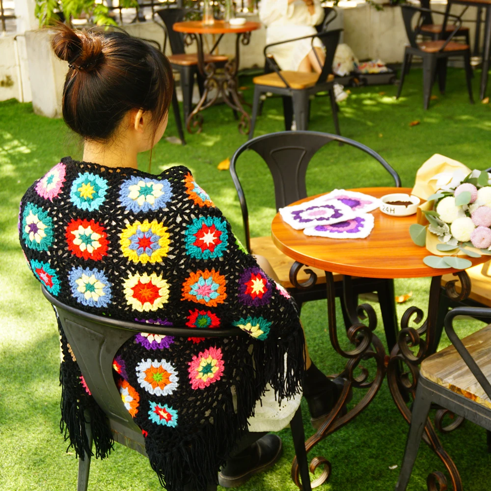 Ручной работы шарфы для женщин шарф палантины большие вязаные с цветочным