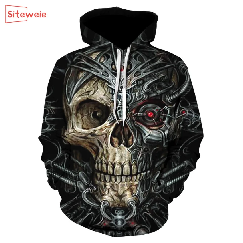 Мужская толстовка с капюшоном SITEWEIE свитшот длинным рукавом и черепом худи 3D