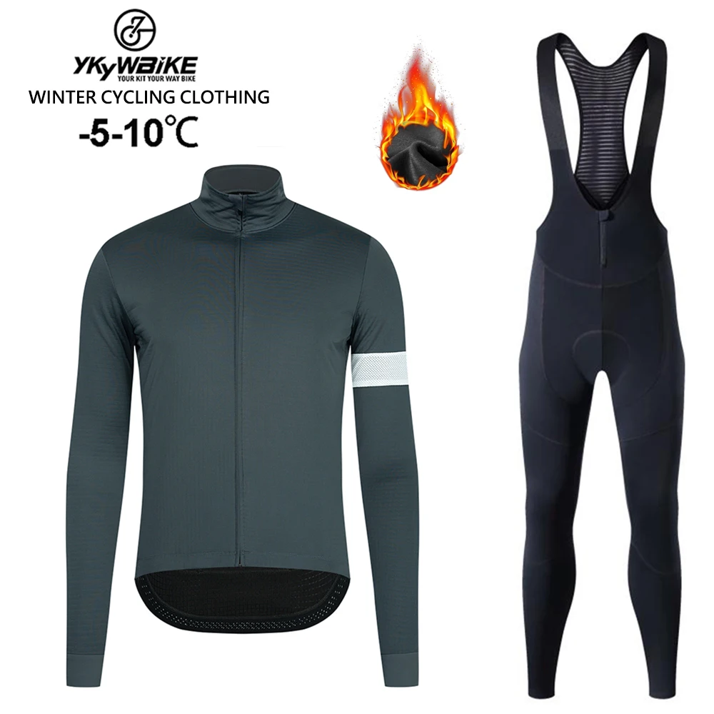 

Ykywbike Winter Cycling Clothing Sets Bike Jersey Set with Weatherproof Windbreaker Thermal Fleece Coat Apparel Outfits