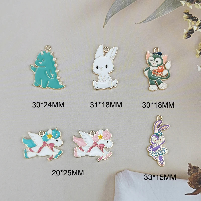 10pcs cute animals enamel charms rabbit dinosaur flying unicorn earring pendants bracelet finding jewelry making phone diy free global shipping