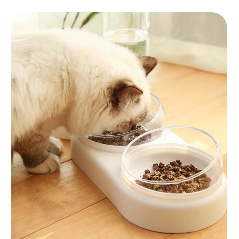 

Dog Cat Food Bowl with Water Fountain Double Bowl Drinking Raised Stand Dish Dry and Wet Separation Bowls