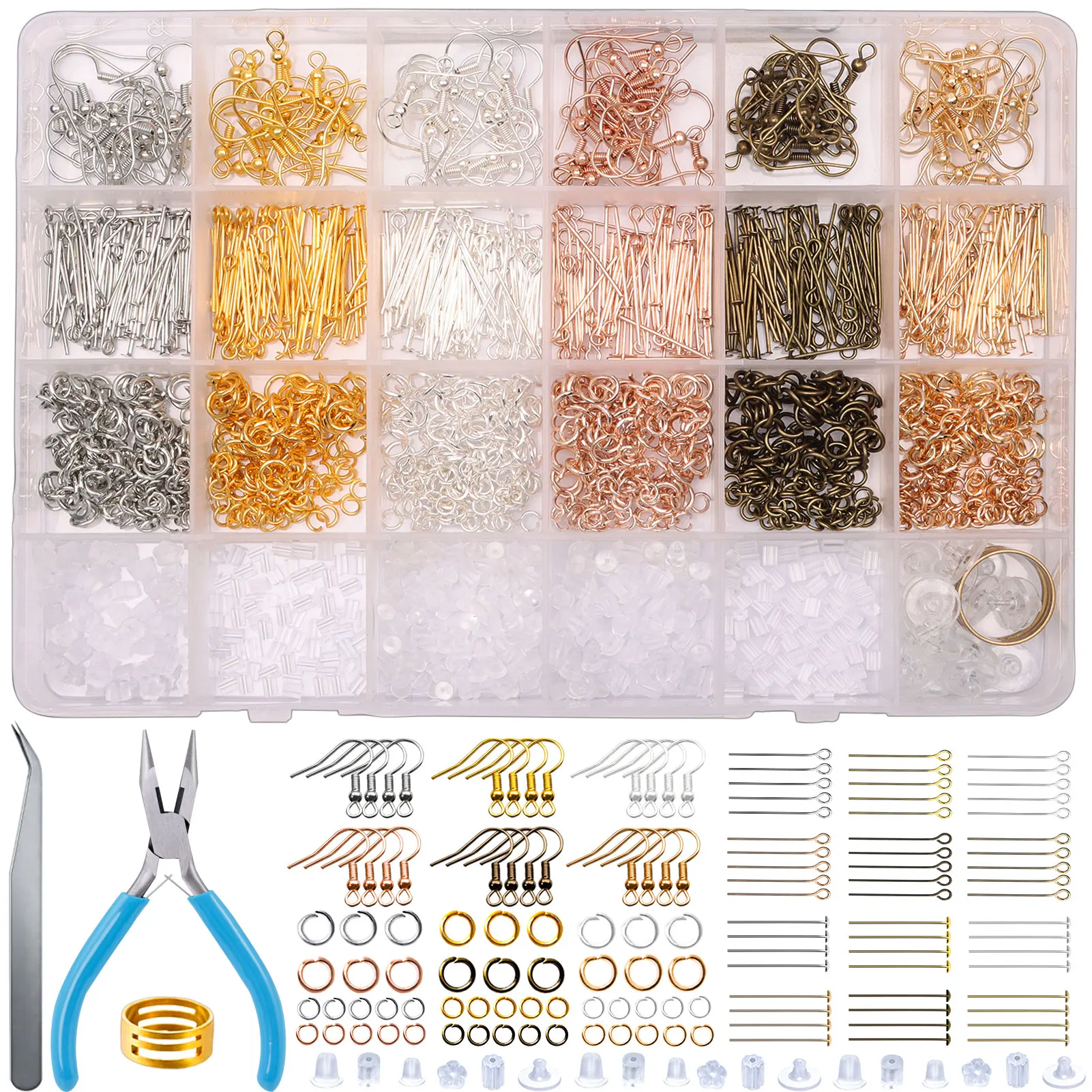

Earring Making Supplies Kit, Earring Hooks Open Jump Rings Eye Pins Tweezers Pliers, Perfect For Necklace Earring