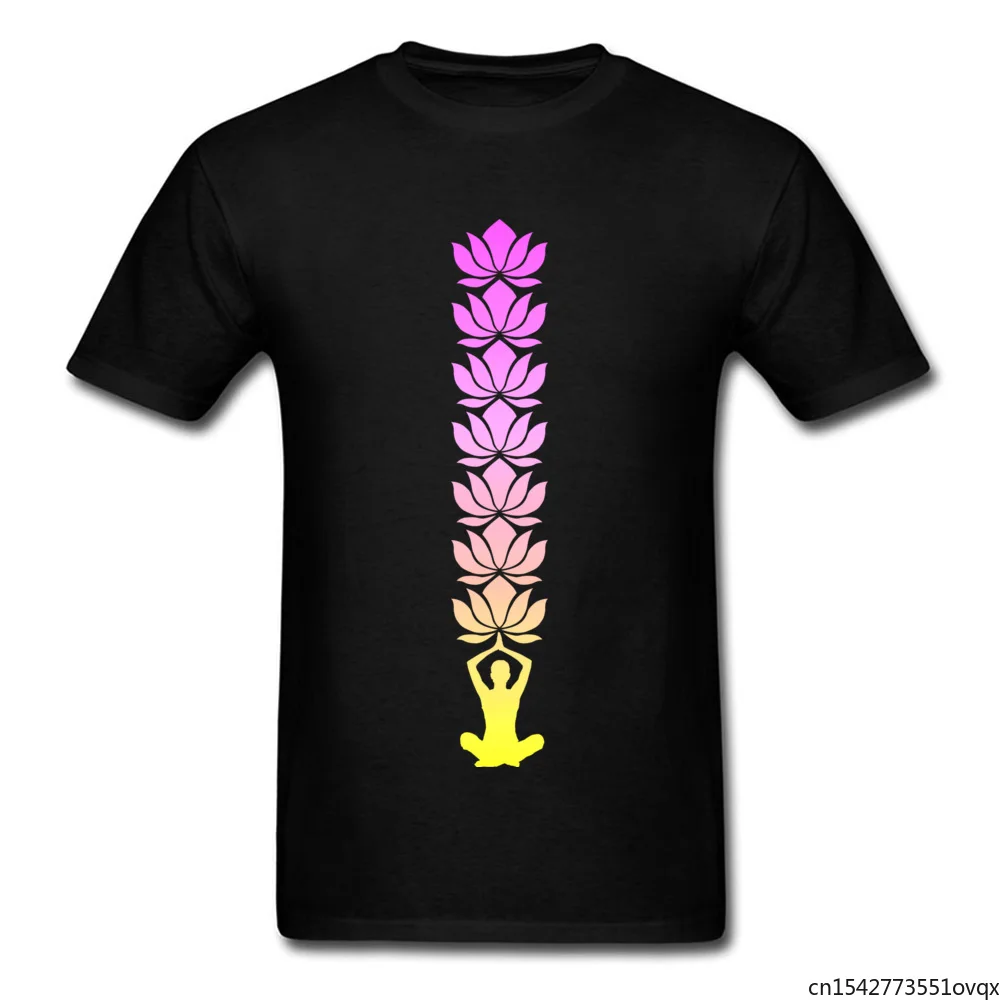 

Lotus Flower Eminent Monk Dhyana Print T Shirt for Men Fashion Leisure Tops Full Streetwear