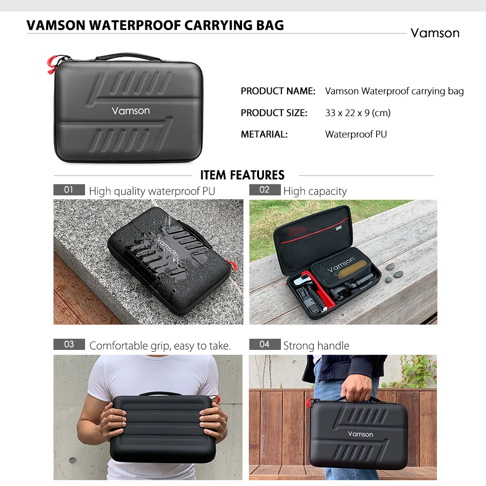 Продажа Комплект аксессуаров Vamson VS160 для GoPro Hero 10 9, черный водонепроницаемый корпус, набор для Go Pro 10 9, черный аксессуар для экшн-камеры