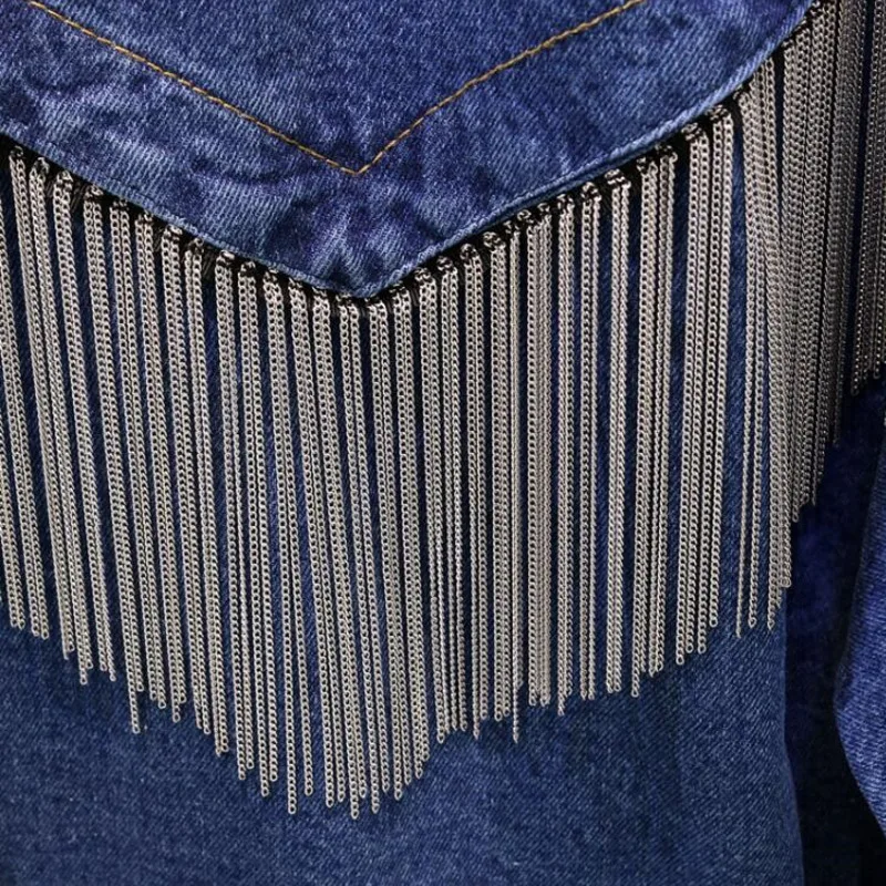 Женская джинсовая куртка повседневная синяя ковбойская свободного покроя с