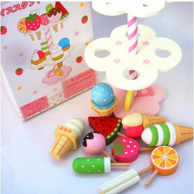 Высокое моделирование Icecream деревянный игрушечный набор детский игровой домик