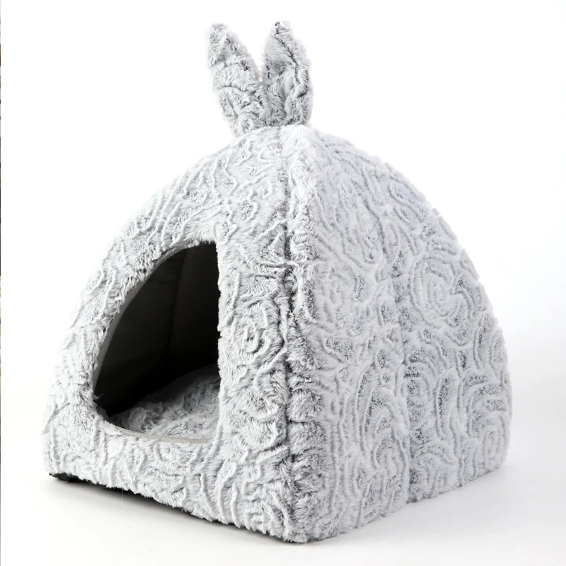 Brand New Cat Warm Cave Lovely Bow Design Puppy Winter Bed House Kennel Fleece Cats House for cat Soft Nest For Small Medium Pet