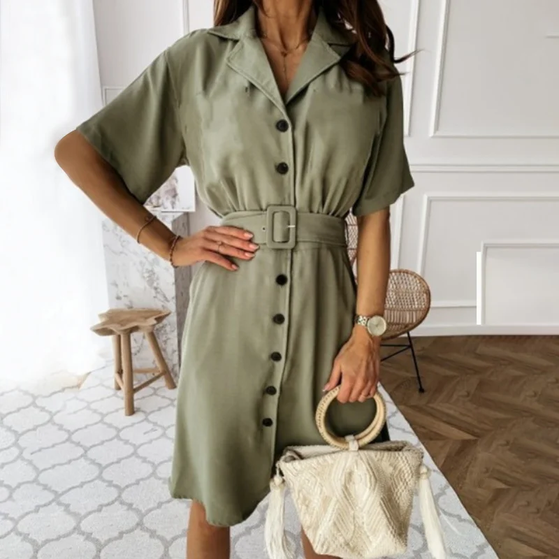 

Женское платье-макси с поясом, однобортное мини-платье с V-образным вырезом и коротким рукавом, Размеры S-3XL, лето 2022