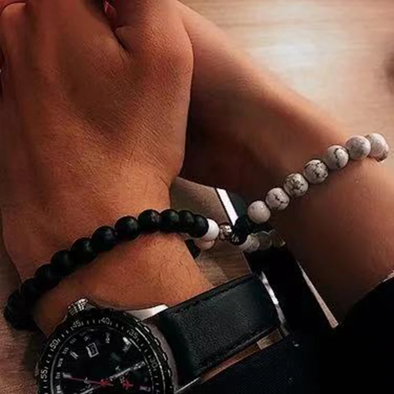 Магнитный браслет Diffone для влюбленных из натурального камня Braclet бусины с большим