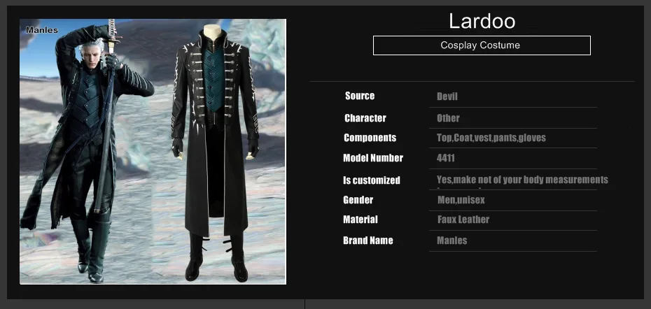 May Cry 5 игровой костюм вергил косплей для взрослых на заказ Хэллоуин Рождество карнавал супергерой куртка жилет брюки перчатки сапоги кожа