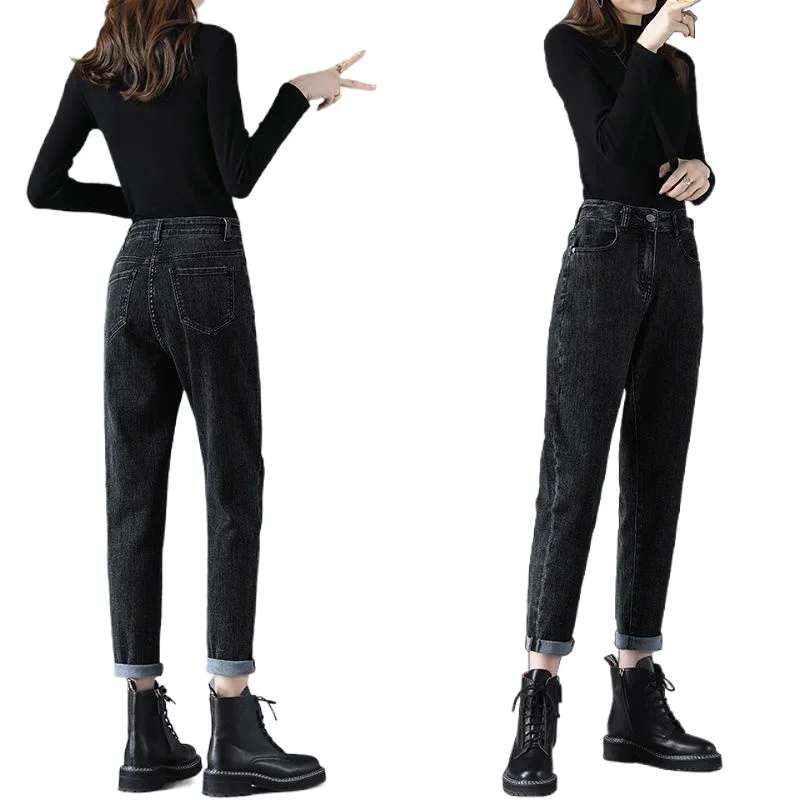 

High Waist Harem Pants Women Jeans Spring Autumn Korean Pencil Pants Casual Cropped Mom Baggy Jeans Black Denim Jeans for Women