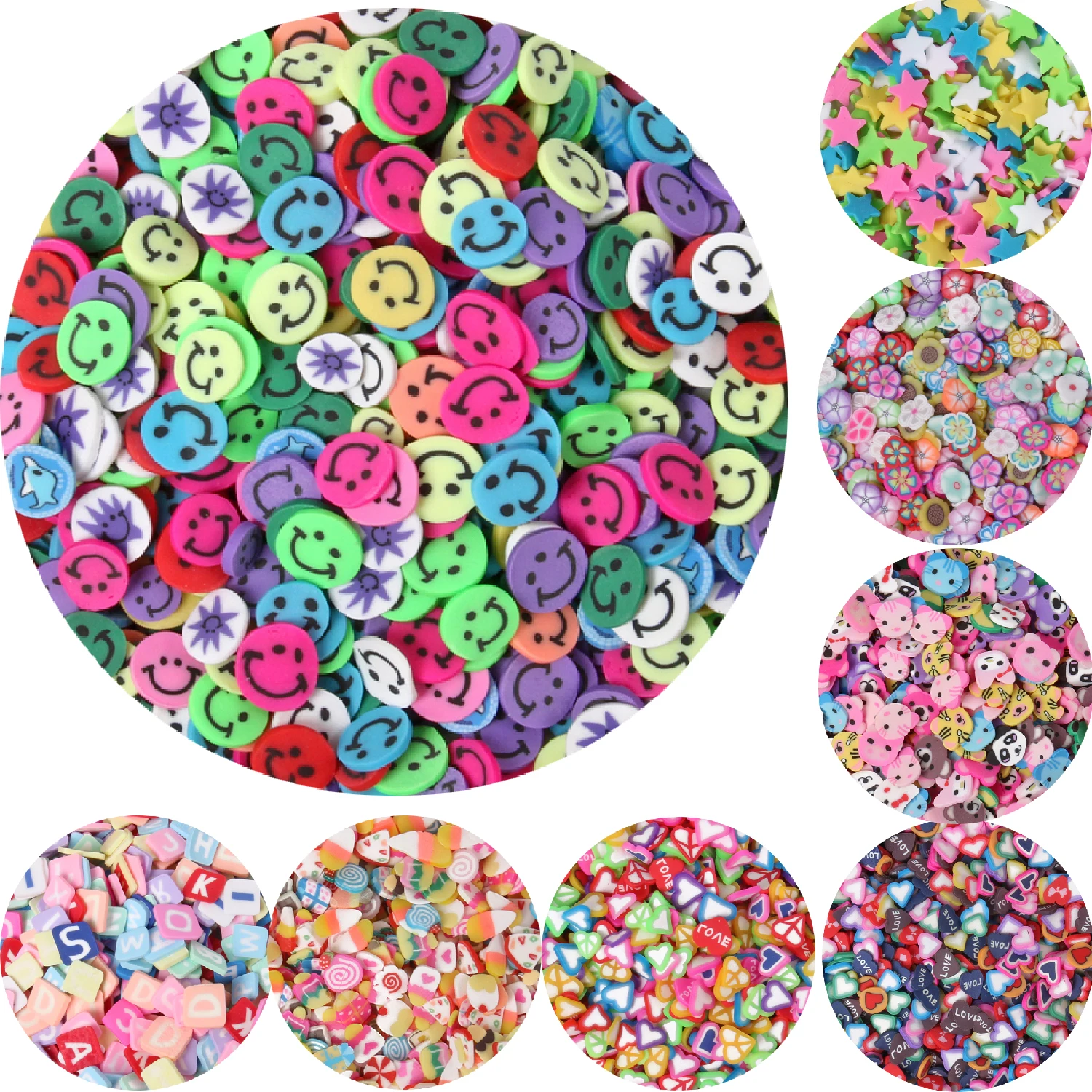 

Бусины из глины в форме плоских смайликов, 20 г, 40 г