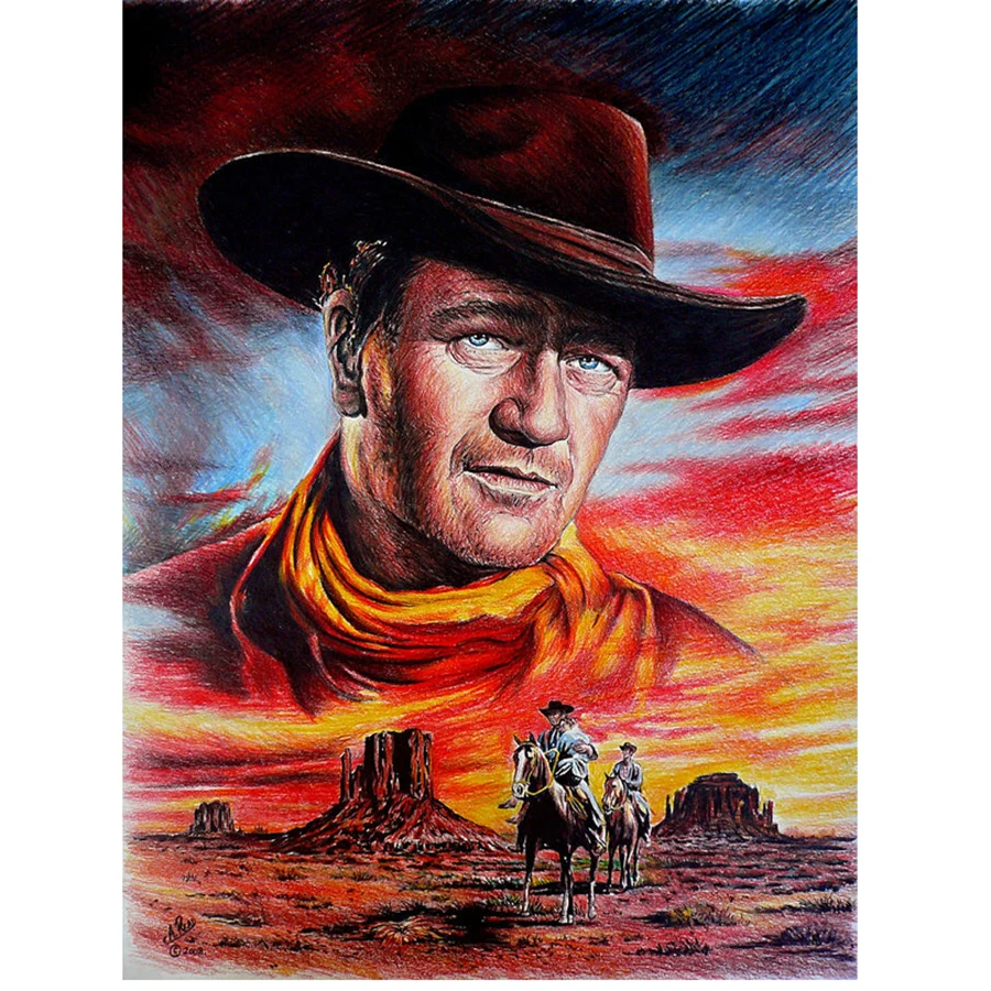 Полноразмерная Алмазная вышивка крестиком ковбойский Джон Уэйн алмазная 5D