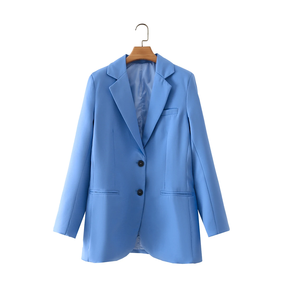

BLSQR синие элегантные блейзеры женские 2021 однобортные повседневные Модные Пиджаки Топы женские прямые винтажные блейзеры пальто женские