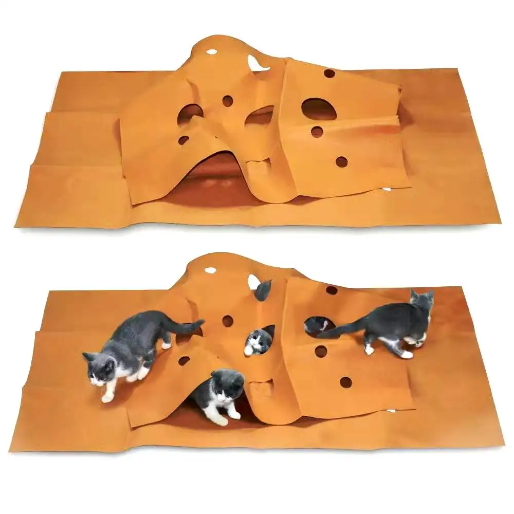

Pet Cat Toy Durable Holed Blanket Cat Training Foldable Play Mat Hide And Seek Carpet with Holes Scratch-Resistant Hiding House