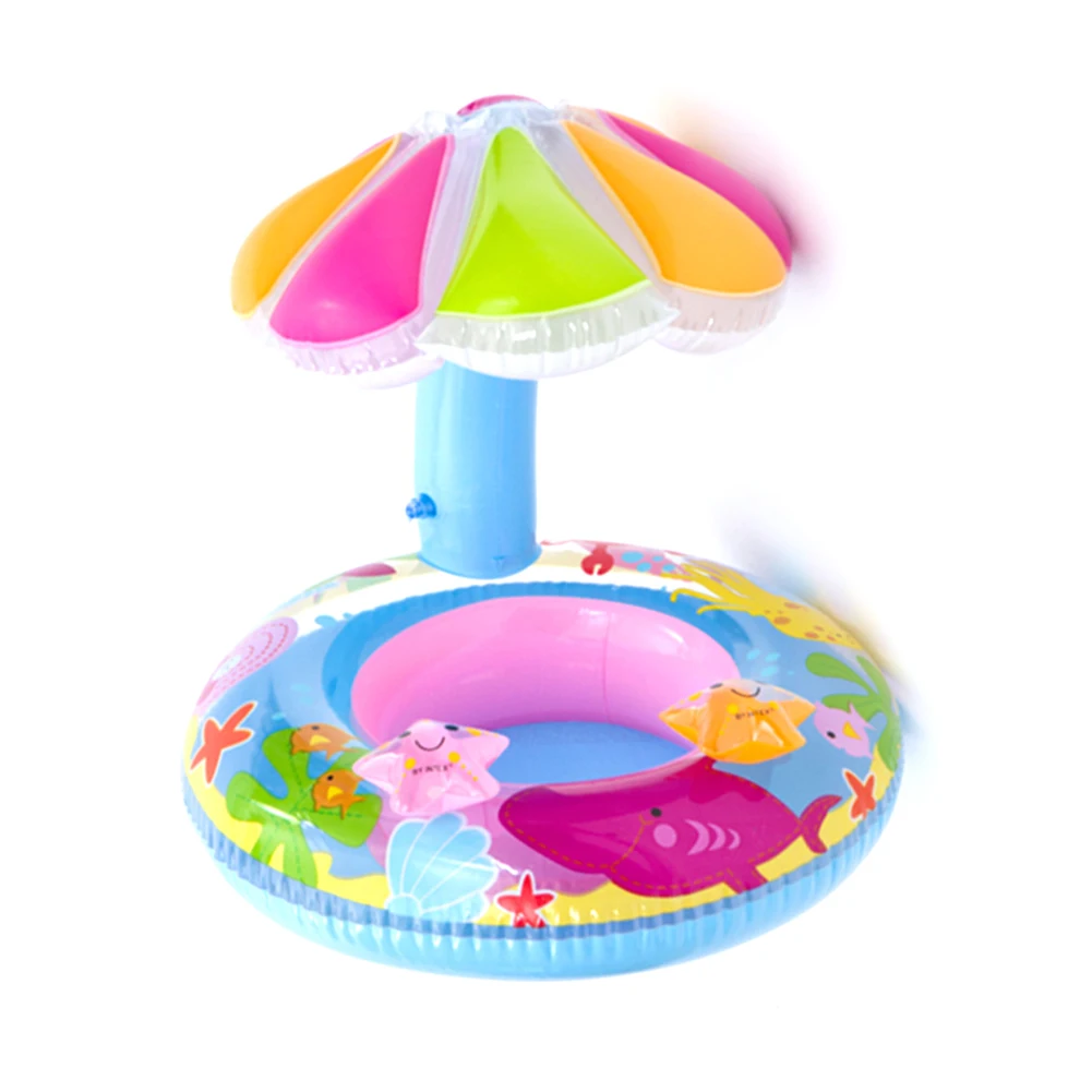 

Baby Kids Swim Ring Inflatable Toddler Float Swimming Pool Water Seat W/Canopy D50