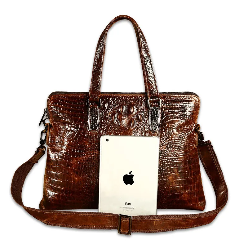 Men Vintage Crocodile Handbags Male Genuine Leather Messenger Bags Horizontal Leather Laptop Bag Large Men's Travel Briefcases