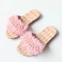 girl sandals slippers 2021 summer new pearl princess childrens slippers open toe non slip shoes sweet cute casual flats 26 36