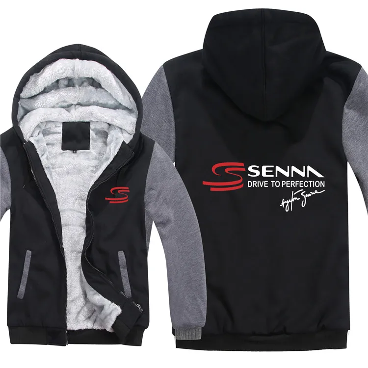 Ayrton Senna толстовки куртка мужская зимняя мужская повседневная шерстяная подкладка флис утолщаются Ayrton Senna толстовки с капюшоном